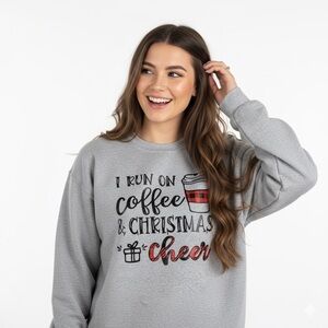 Gildan Gray Women's Sweater with Coffee & Christmas Design